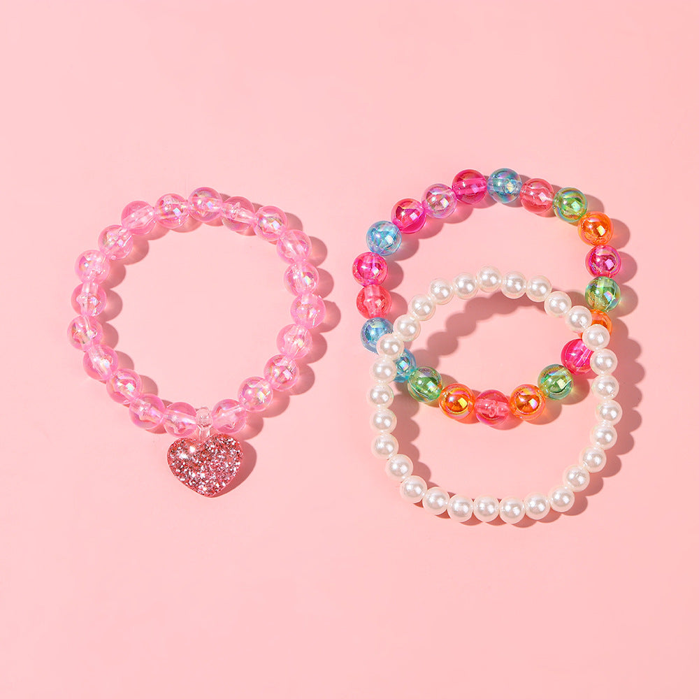 Braccialetto per bambini in resina a forma di cuore con perline, stile principessa cartone animato e lavorazione artigianale