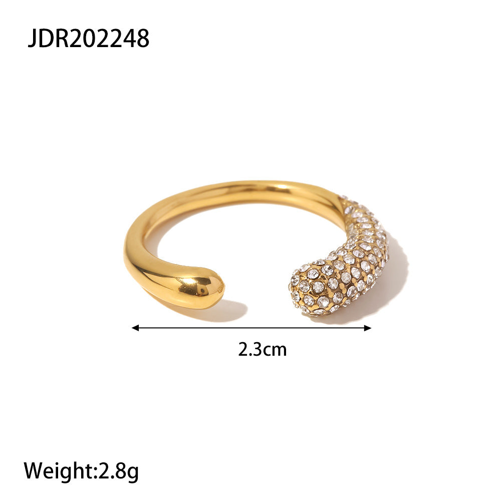 18K Gold Plated Geometric Stainless Steel Diamond Inlay Ring for Unisex