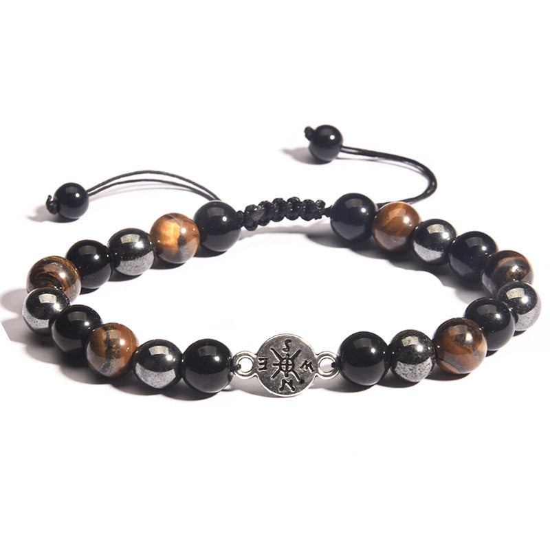 Men's Geometric Alloy Beaded Bracelet with Tiger Eye and Black Hematite