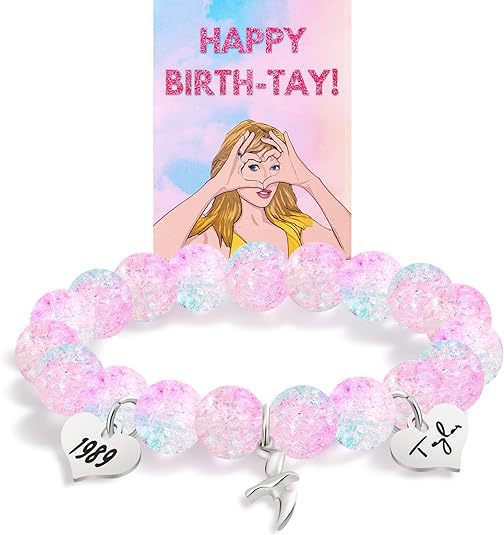 Sweet Heart Shape Crystal Bead Bracelet with Seagull Pendant and Birthday Card for Unisex