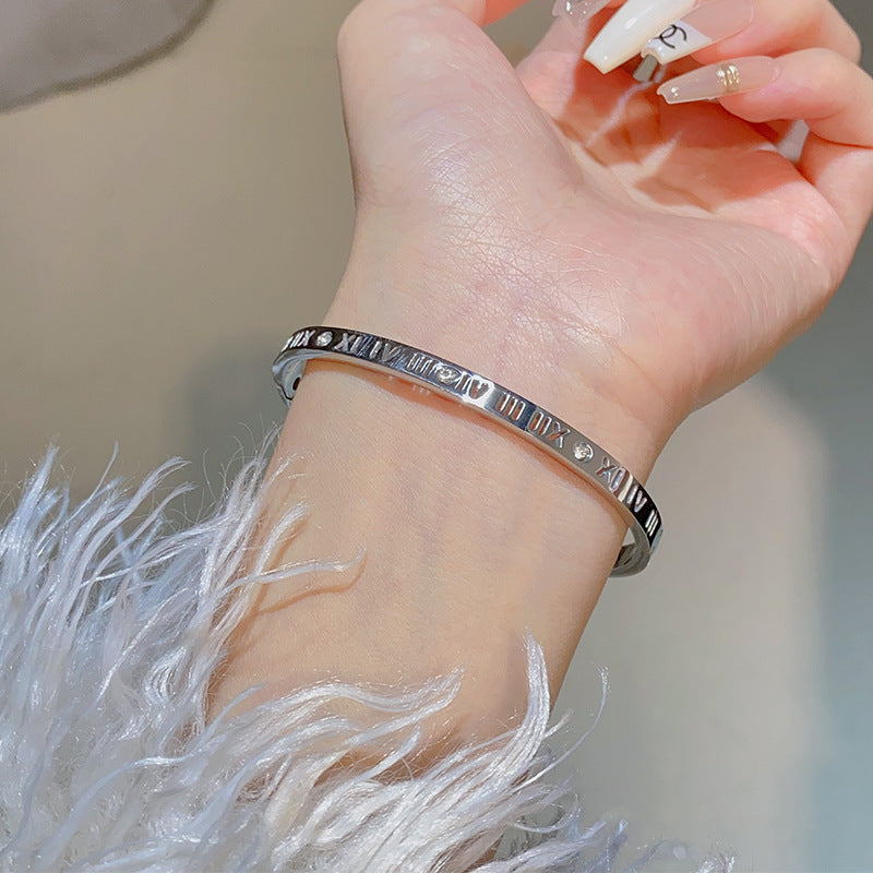 Minimalist Elliptical Titanium Steel Bracelet with Plating Finish for Women Elegant Lightweight Luxury Bangle