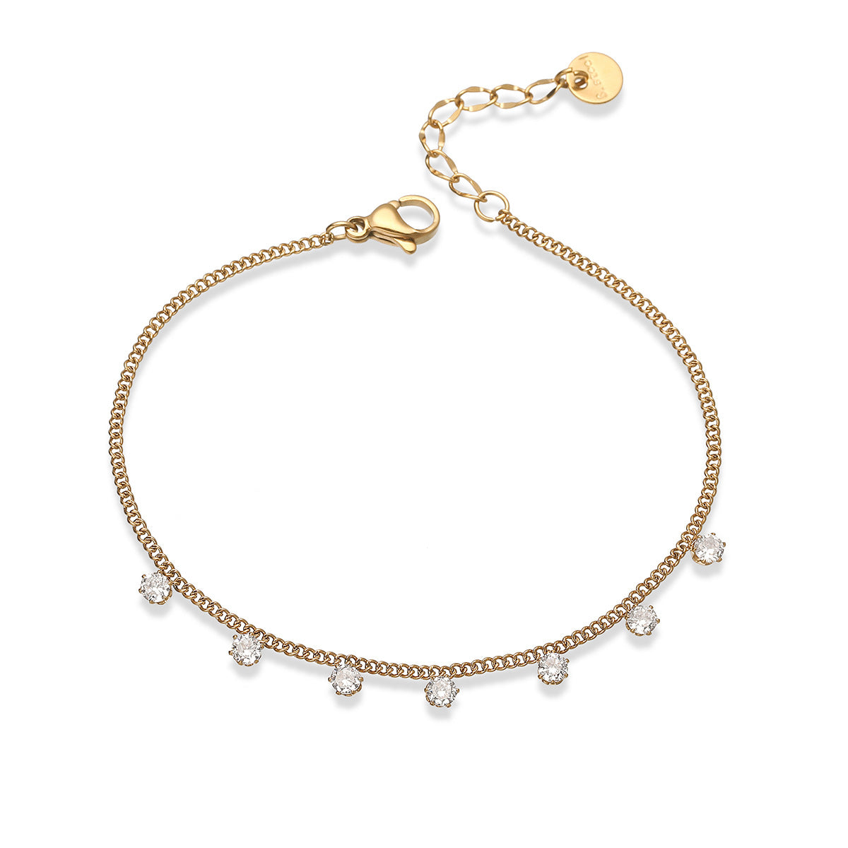 Minimalist Elegant 18K Gold Plated Geometric Gemstone Inlay Stainless Steel Bracelet for Women