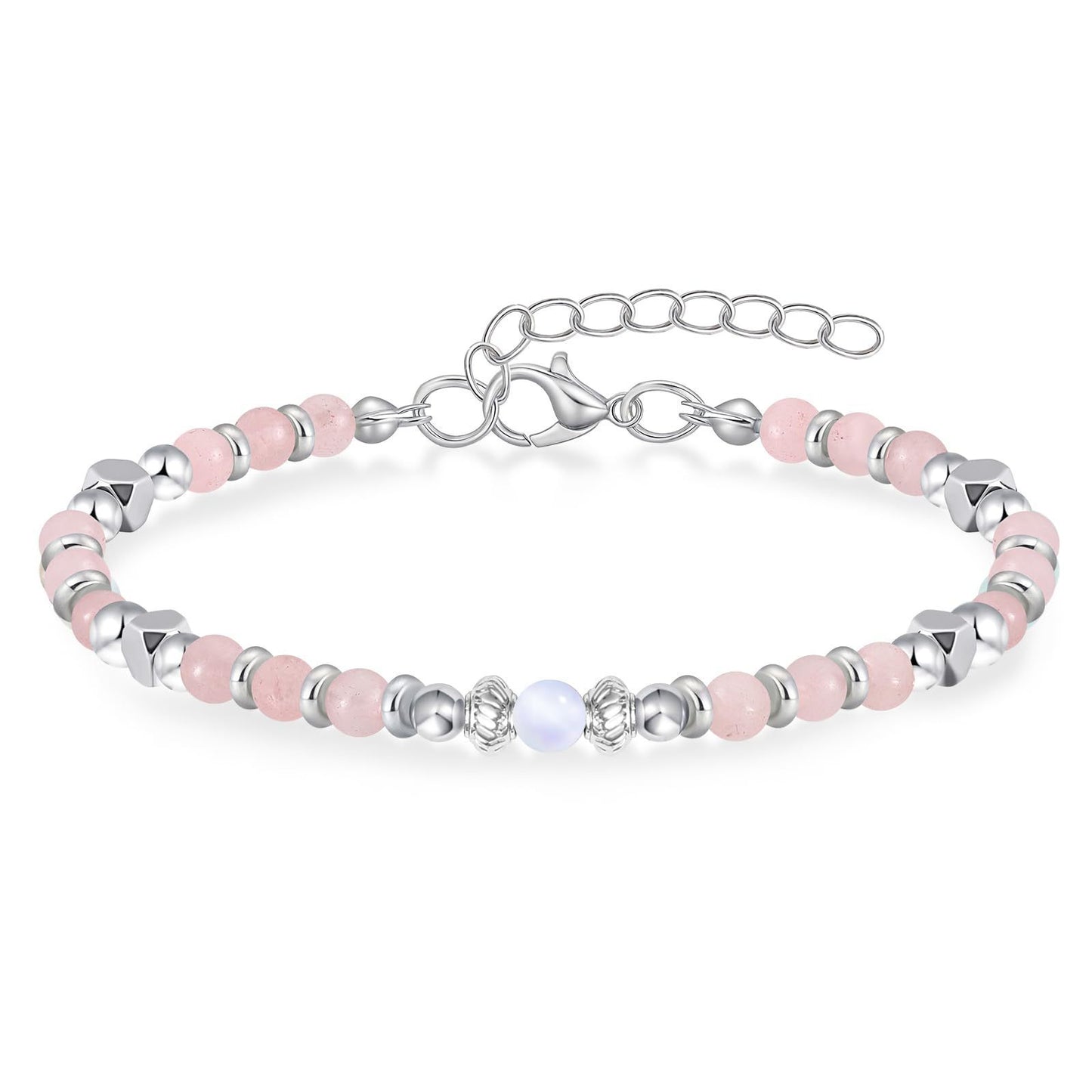 Natural Agate and Moonstone Square Bead Bracelet for Women