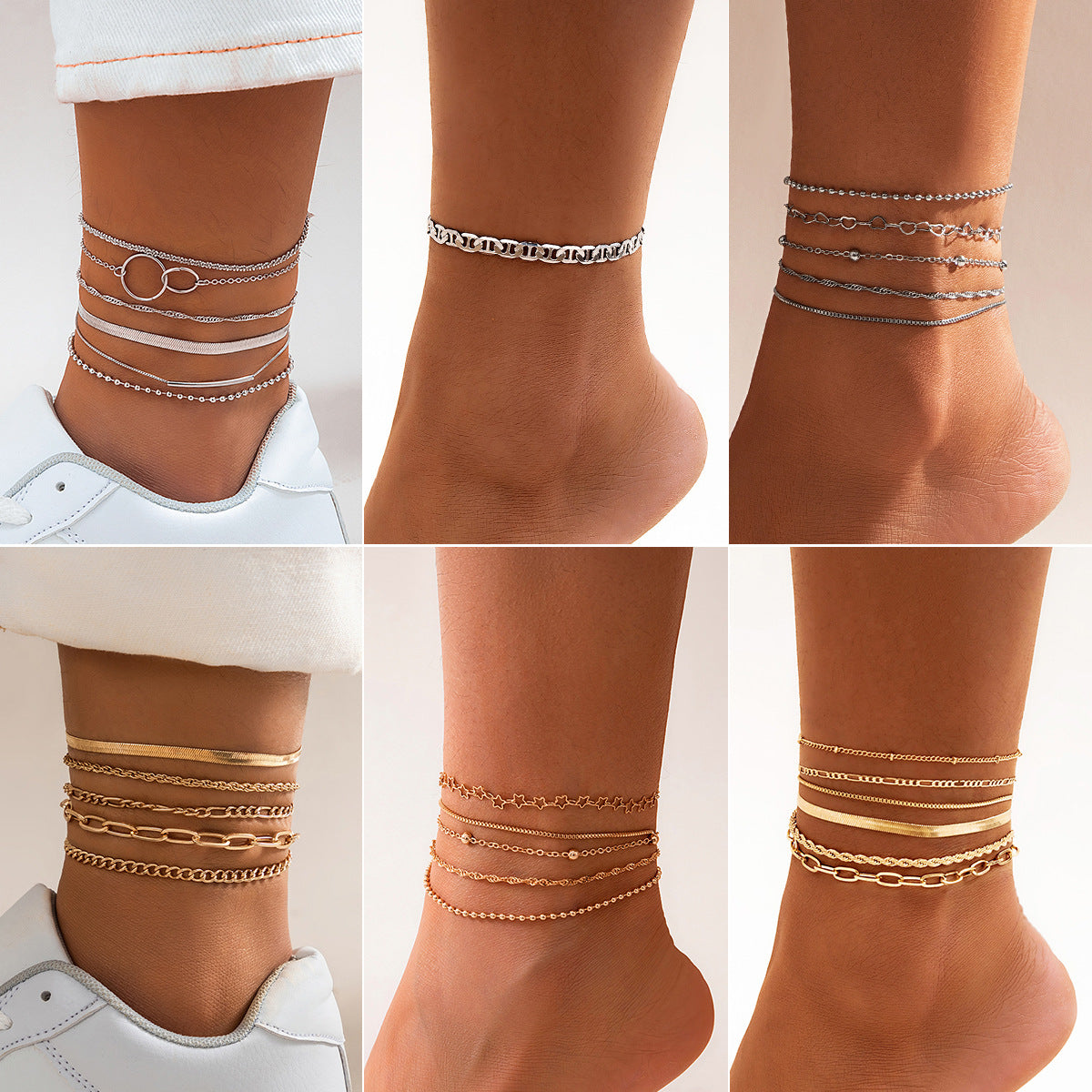 Minimalist Heart-Shaped Rhinestone Anklet for Women with Snake Chain in Metal