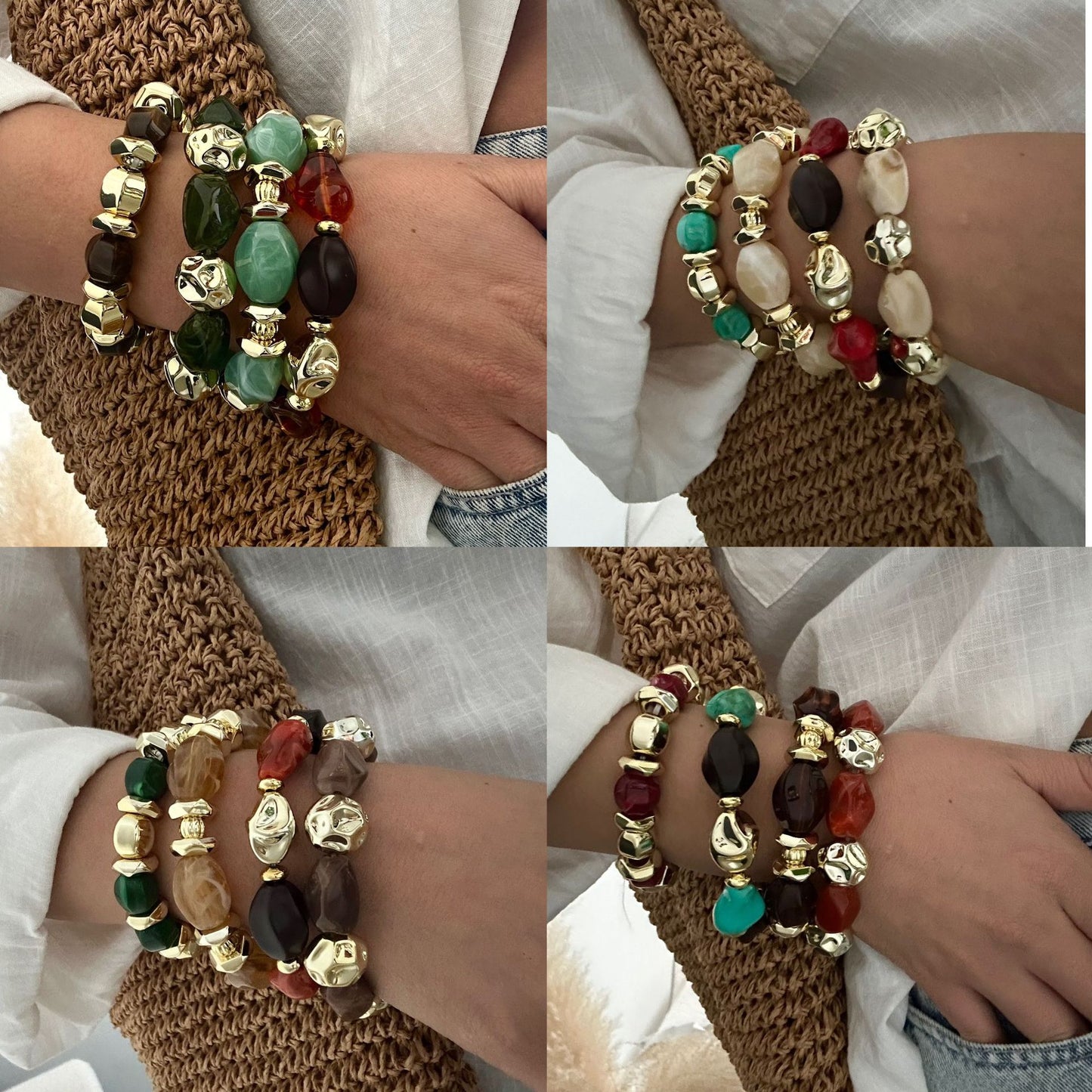 Vintage Elegant Geometric Gradient Acrylic Plated Necklace and Bracelet Set for Women
