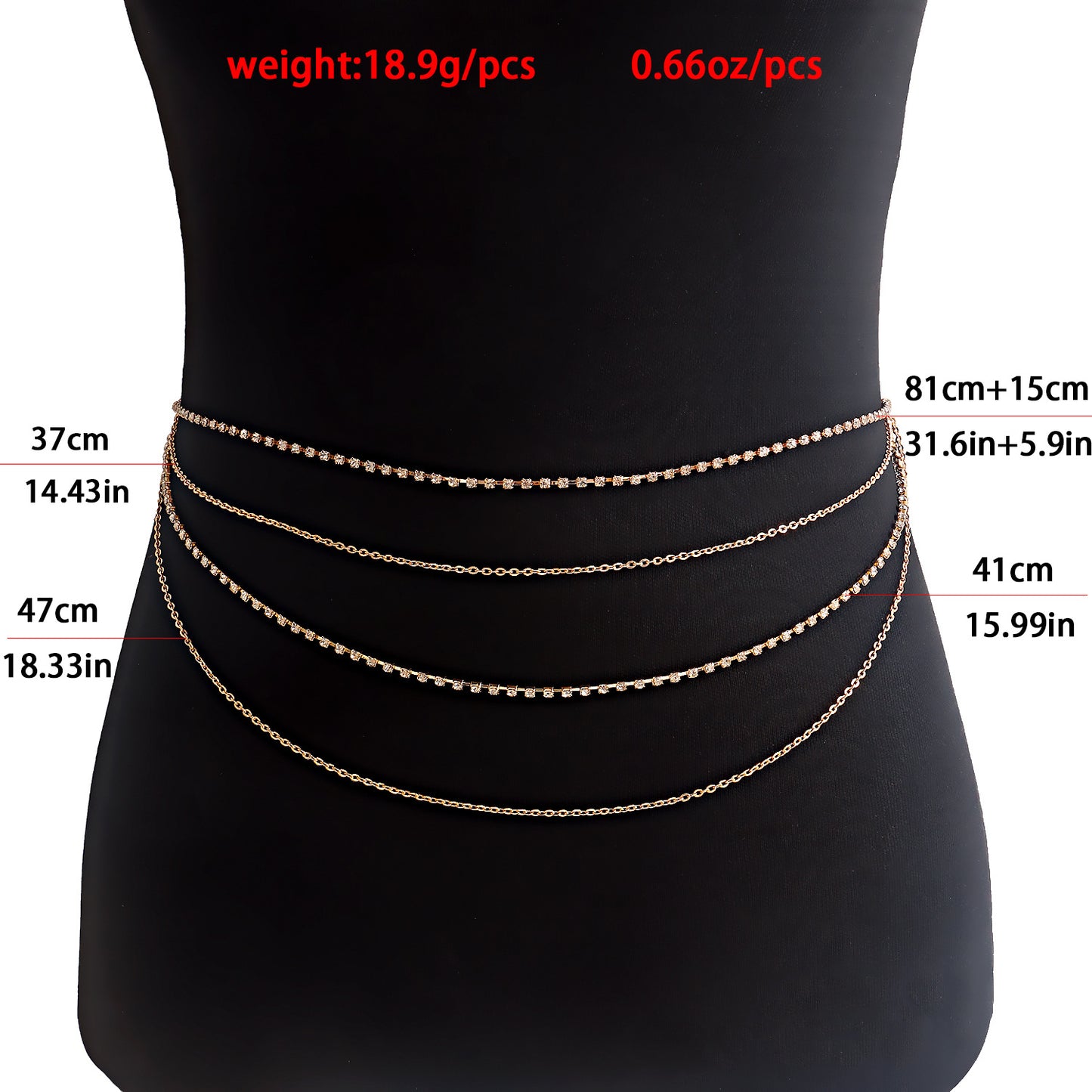 Punk Geometric Metal Body Chain for Women with Rhinestone Accents Vintage Style Waist Chain