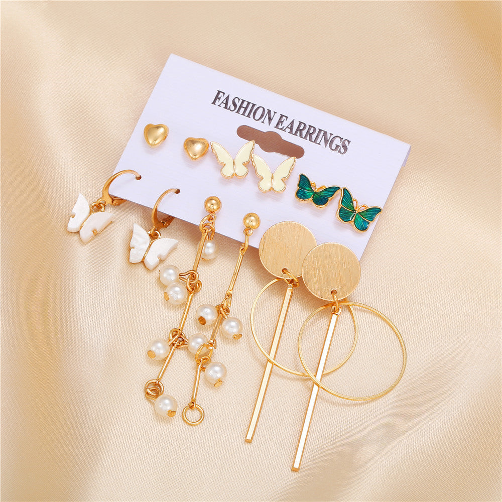 Fashion Butterfly Drip Oil Alloy Hoop Earrings with Pearl Studs for Women