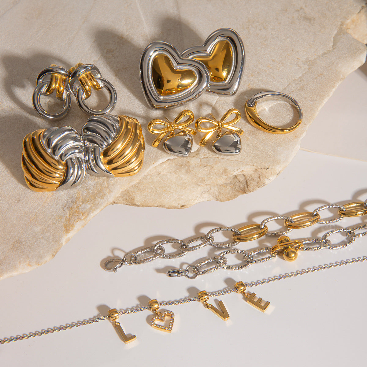 Elegant Titanium Steel Letter Heart Geometric Necklace Set for Women