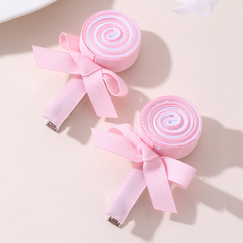 Fermaglio per capelli a forma di fiocco in stile naturale per ragazze, realizzato in tessuto con dettagli arricciati e in rete