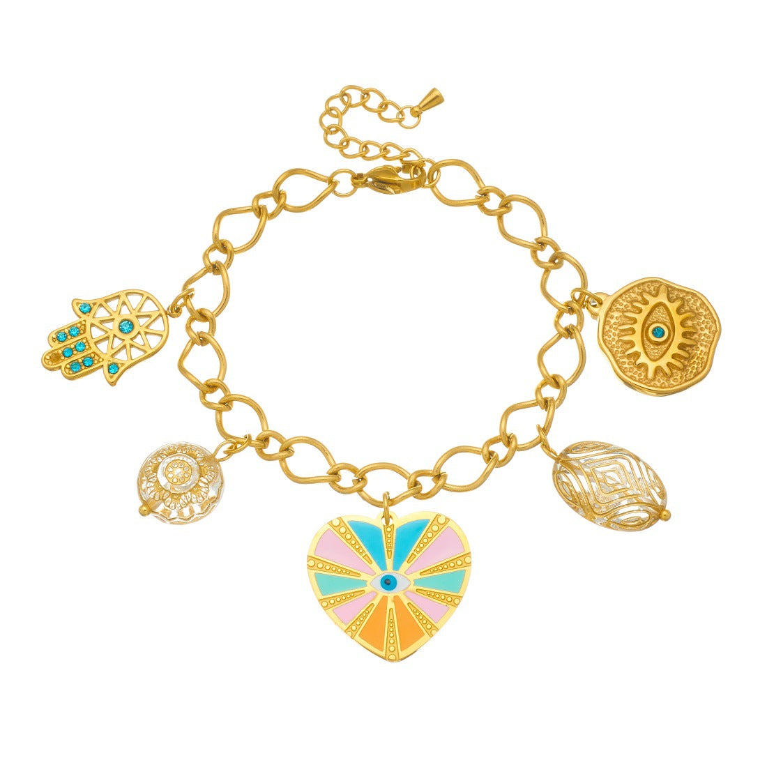 Elegant Gold Plated Drip Oil Striped Cartoon Heart Stainless Steel Bracelet