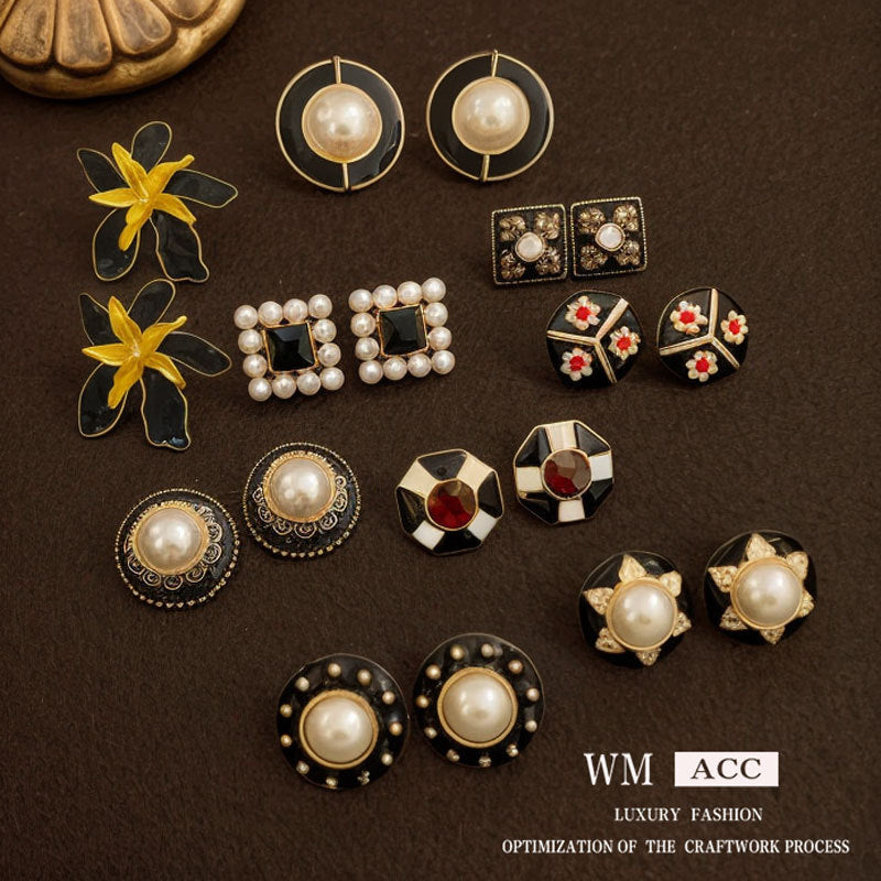 Vintage Geometric Earrings with Rhinestone Inlay in Alloy Base and Stainless Steel Posts for Women