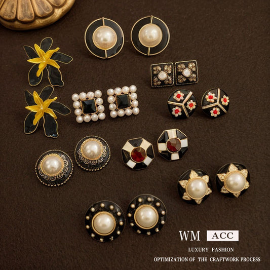 Vintage Geometric Earrings with Rhinestone Inlay in Alloy Base and Stainless Steel Posts for Women