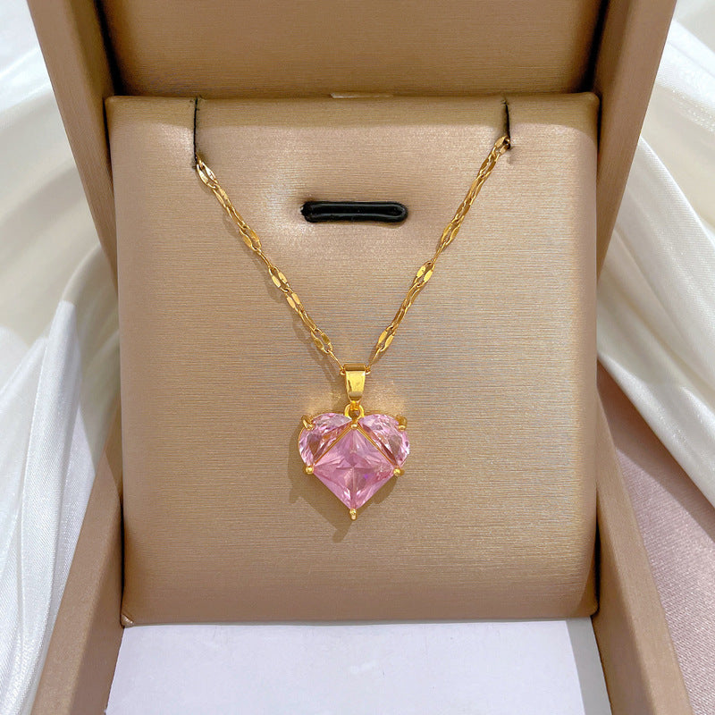 Cadena de Clavícula de Acero de Titanio con Geometría de Corazón Dulce de Lujo y Incrustaciones de Zirconia