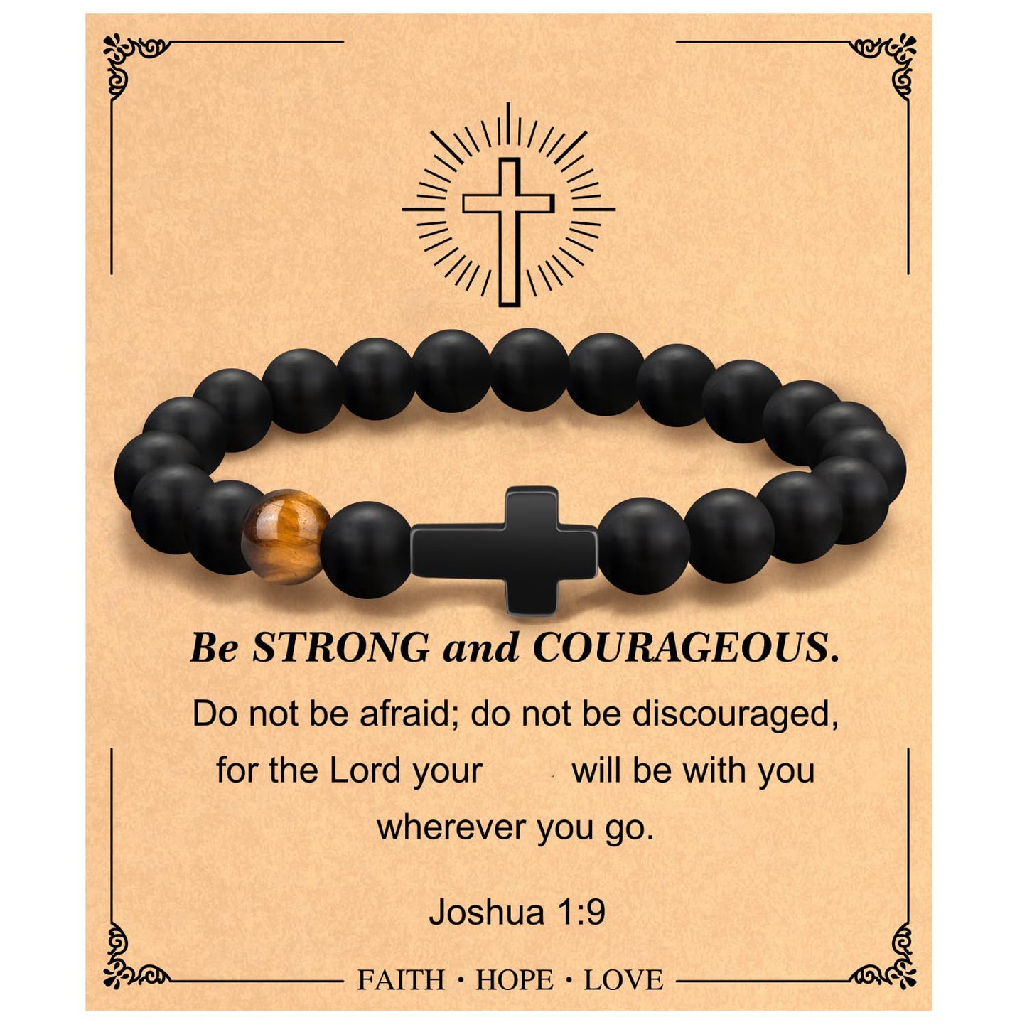 Minimalist Matte Cross Bracelet with Tiger's Eye and Obsidian Pendant Unisex Jewelry