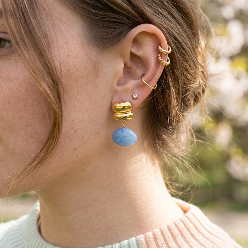 Minimalist Elegant Geometric Oval Stainless Steel and Resin PVD Earrings for Women