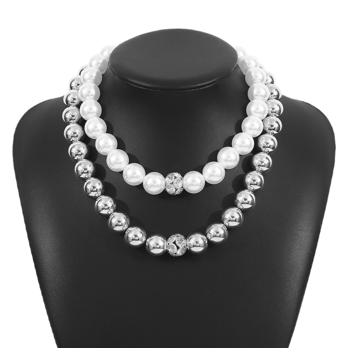 Collar Minimalista de Perlas Sintéticas Geométricas de Estilo Vintage con Acentos de Pedrería para Mujer