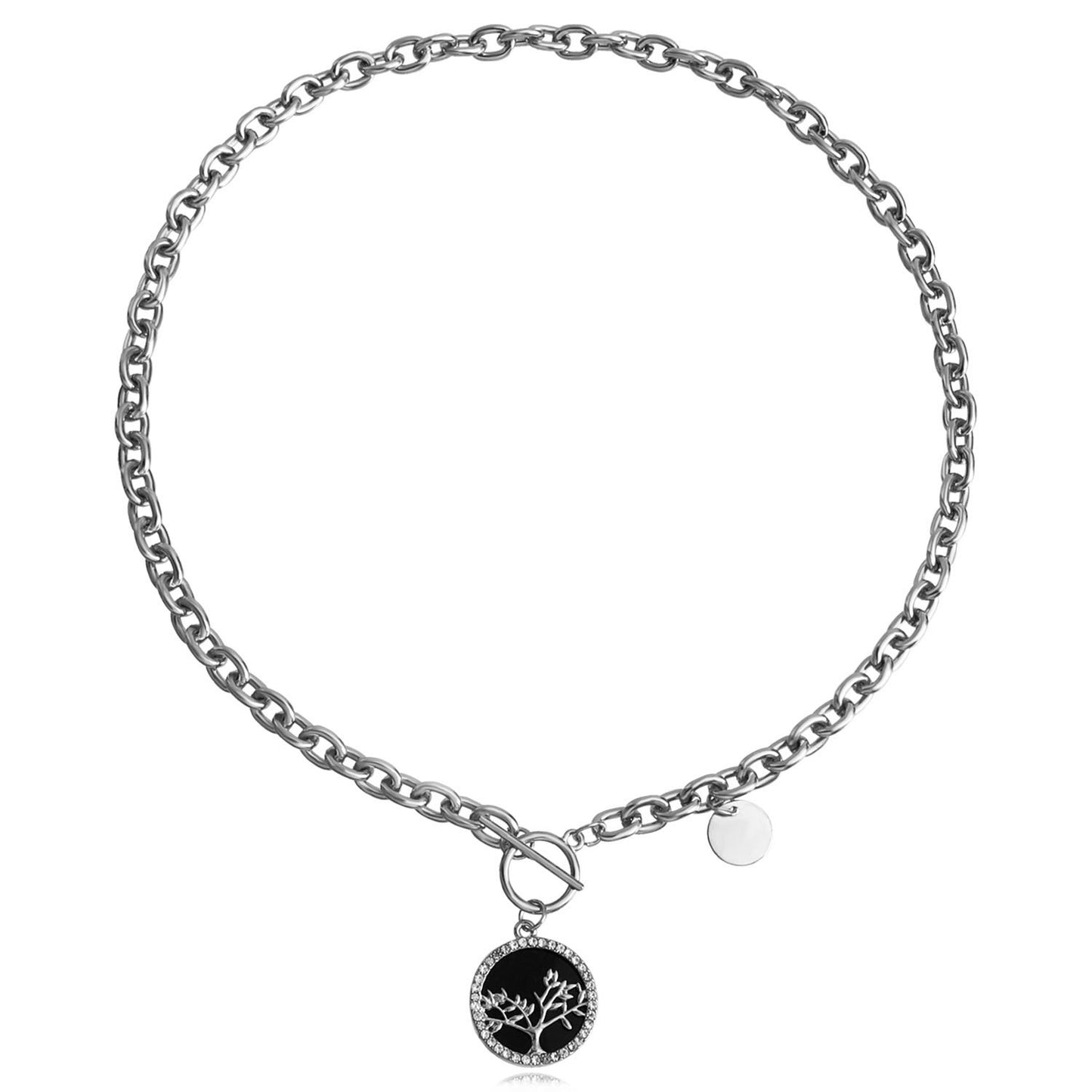 Punk Style Geometric Mother-of-Pearl Pendant Necklace for Women Alloy Chain with Plating Finish