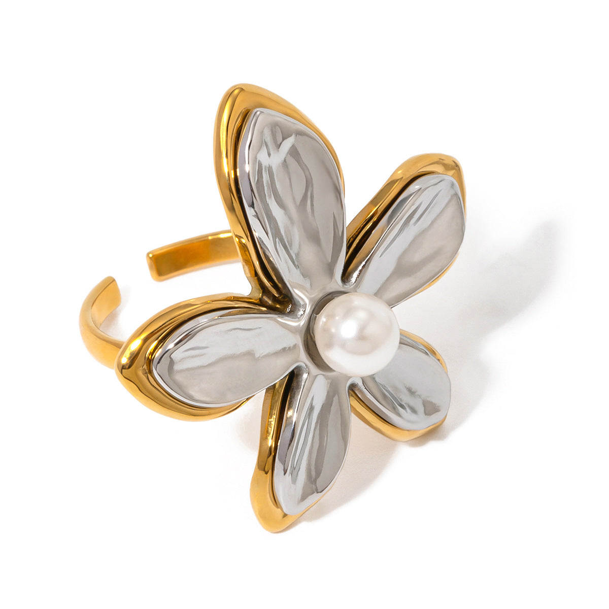 Geometric Floral Plated Stainless Steel Ring for Women