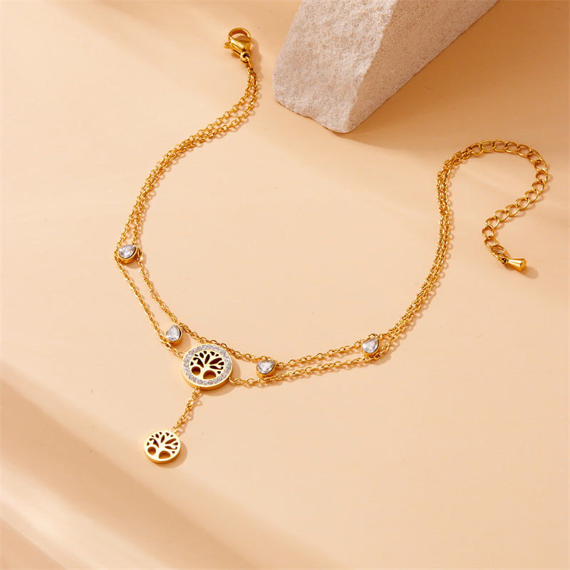 Minimalist Stainless Steel Star Anklet with Layered Chain and Tassel