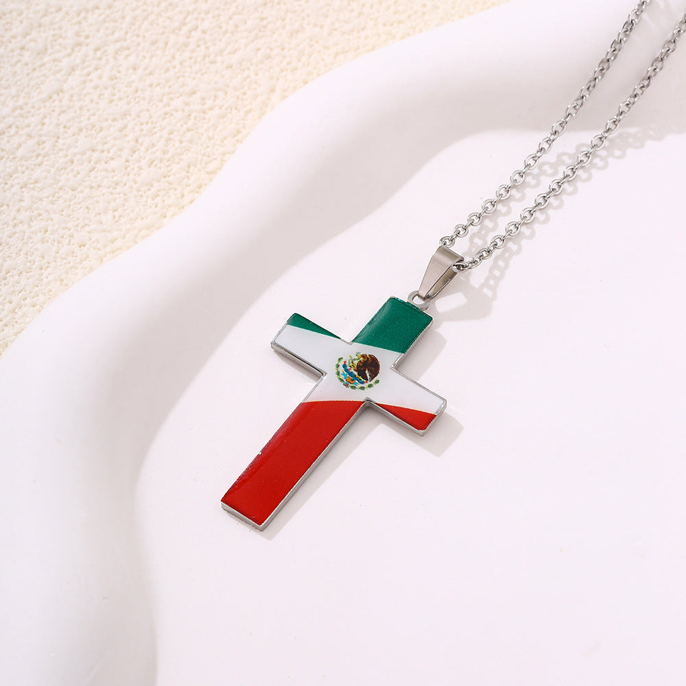 Collana Pendente a Croce Minimalista in Acciaio Inossidabile con Finitura Smaltata su Catena ad O, Unisex