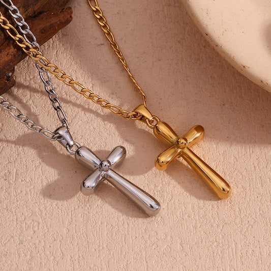 Collana con Ciondolo a Croce Geometrica Minimalista da Donna in Acciaio Inossidabile con Placcatura in Oro 18K su Catena Figaro