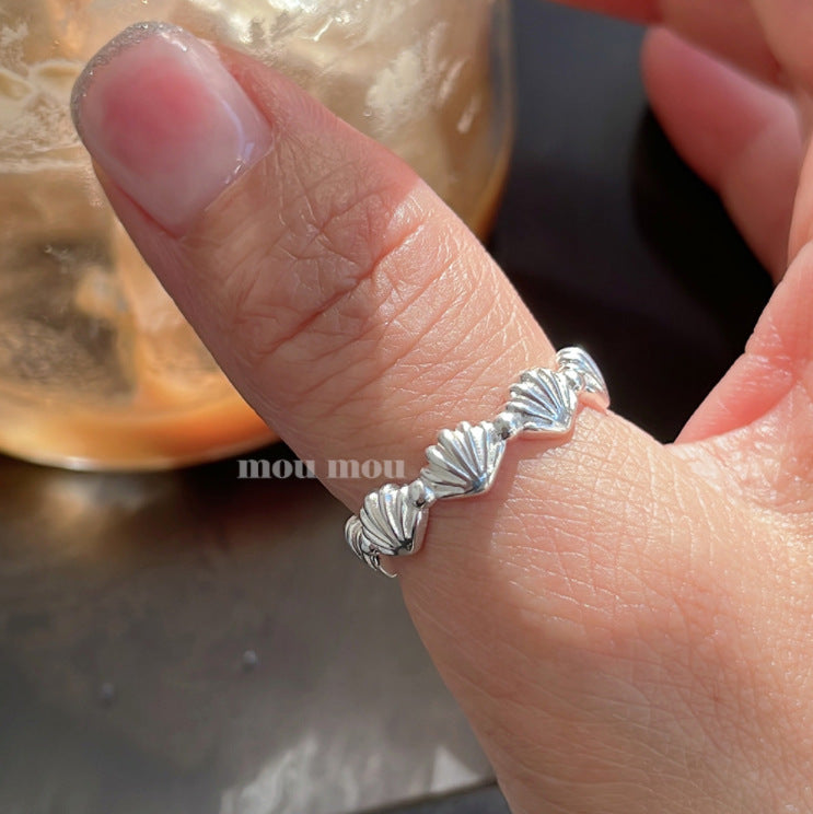 Minimalist Seashell-Shaped 925 Sterling Silver Ring for Women with Geometric Detail