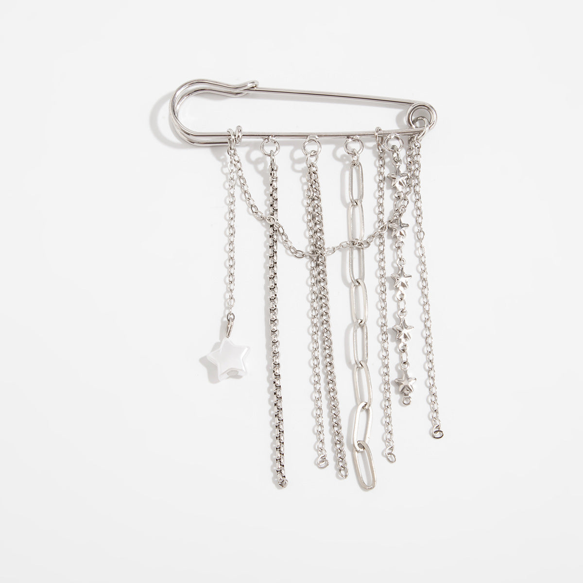 Minimalist Elegant Star Plated Iron Brooch with Tassel Chain for Women