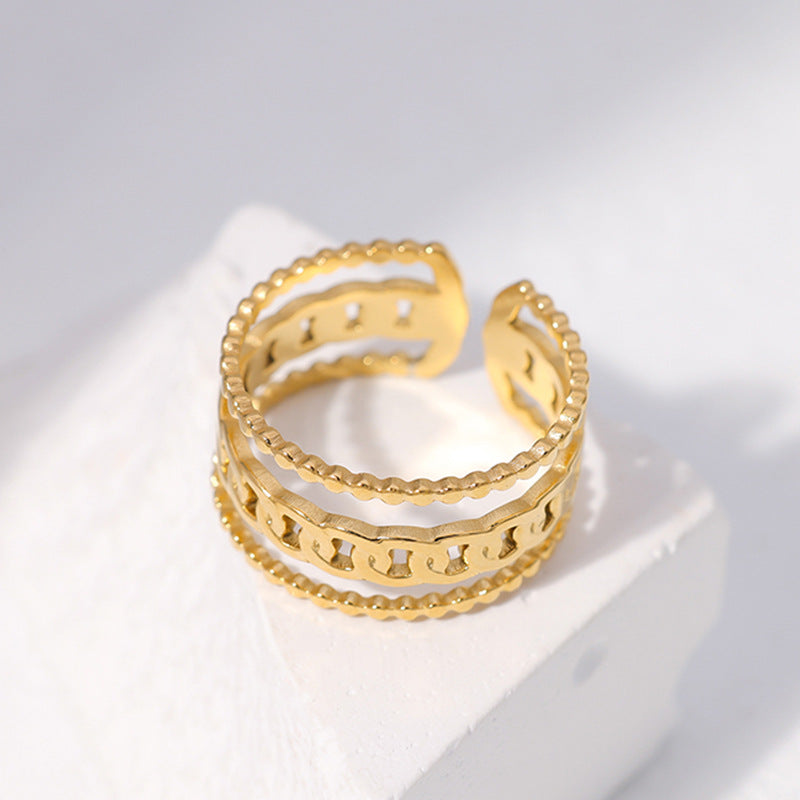 Elegant Geometric Oval Polka Dot Plated Stainless Steel Adjustable Open Ring for Women
