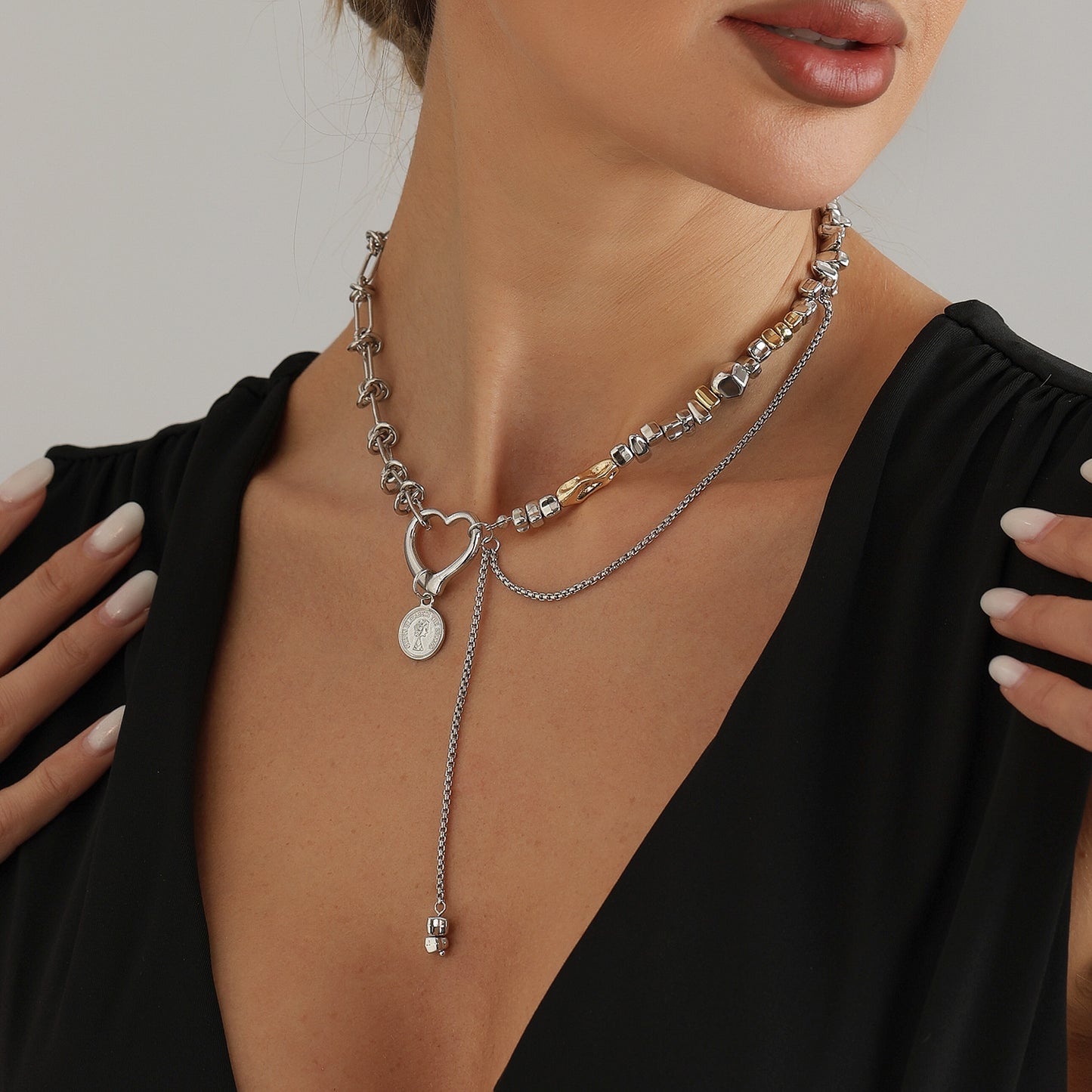 Vintage Heart Geometric Resin Alloy Plated Pendant Necklace with Tassel for Unisex