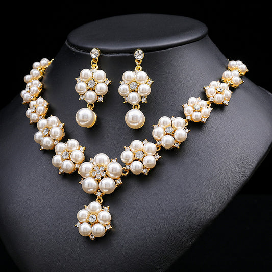 Set Collana e Orecchini da Donna Placcati in Lega con Fiori Vintage