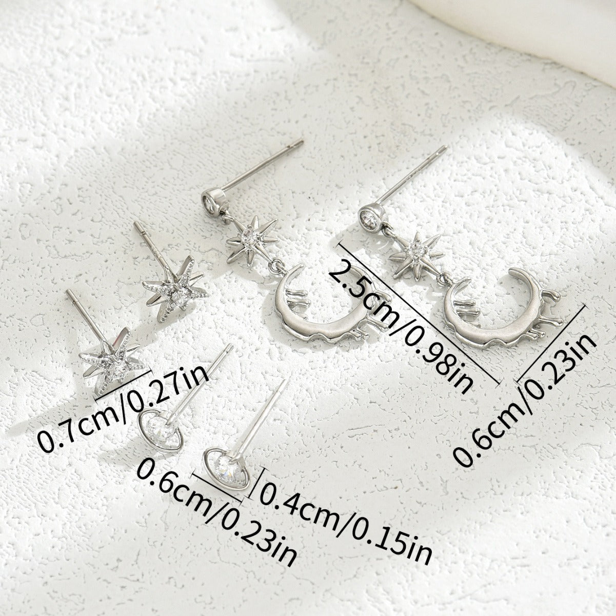 Pendientes de cobre con circonitas engastadas en forma de estrella minimalista con ganchos de acero inoxidable para mujer