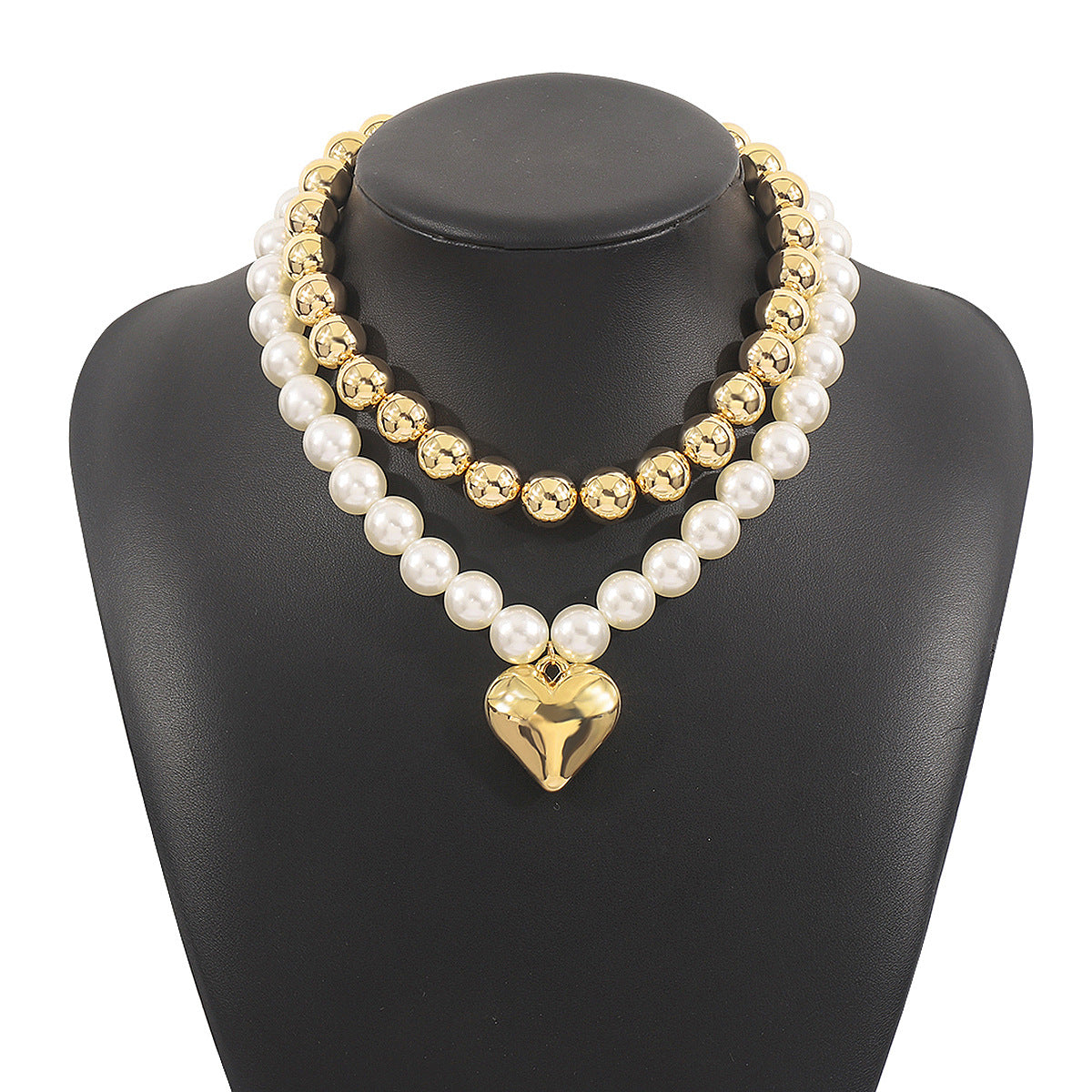 Collana da donna esagerata in stile Cyberpunk con perline geometriche a strati e ciondolo a cuore