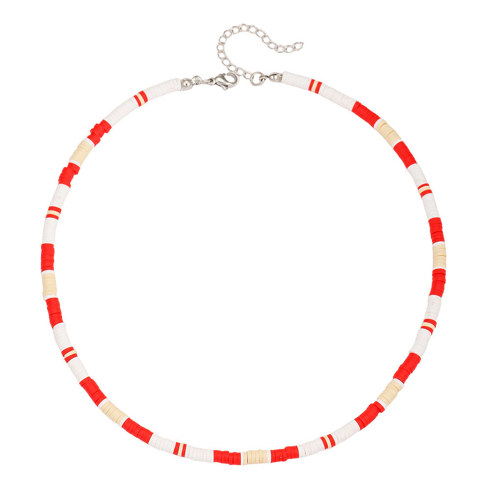 Casual Geometric Round Handmade Resin Choker Necklace with Glass Beads Cable Chain for Unisex