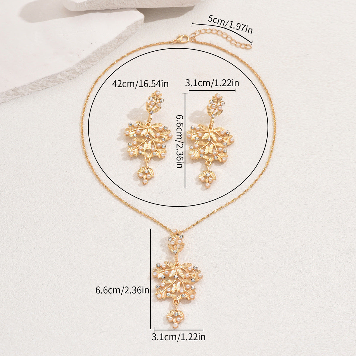 Juego de collar y aretes de cobre con diseño floral de rosa e incrustaciones de diamante para mujer