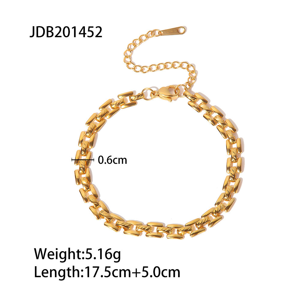 Geometric Style 18K Gold Plated Stainless Steel Bracelet with Circular Pendant for Women