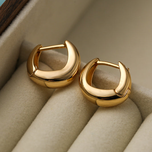 Pendientes minimalistas geométricos asimétricos de cobre con baño de oro para mujer