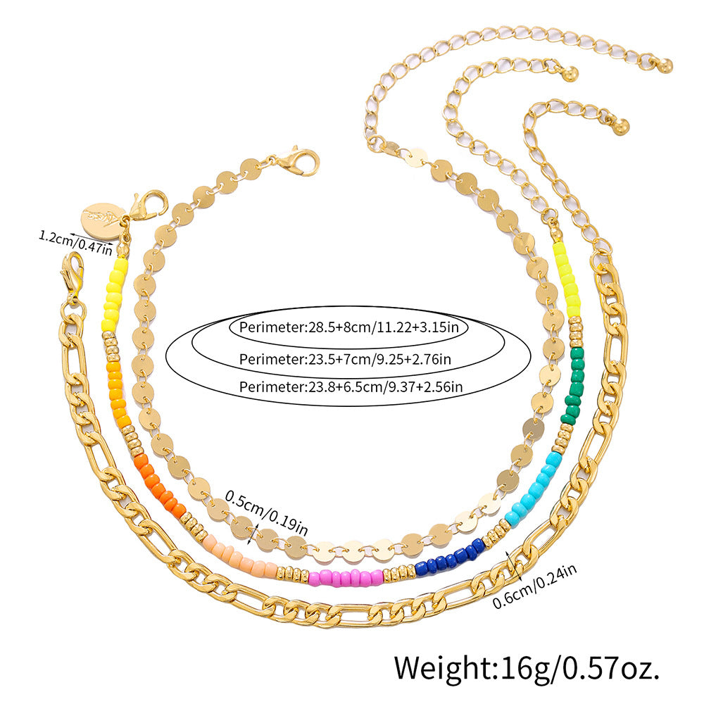 Minimalist Geometric Colorful Glass Bead Anklet for Women