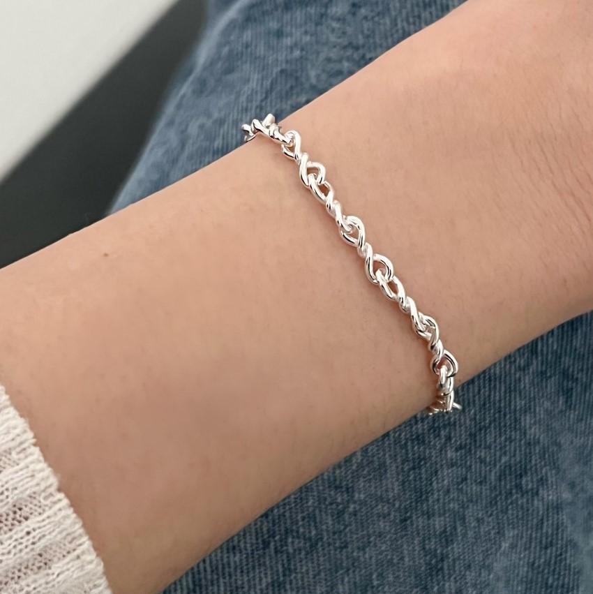Minimalist Folded Fine Beaded Silver Bracelet for Women S925 Sterling Silver with Rope Knot Detail