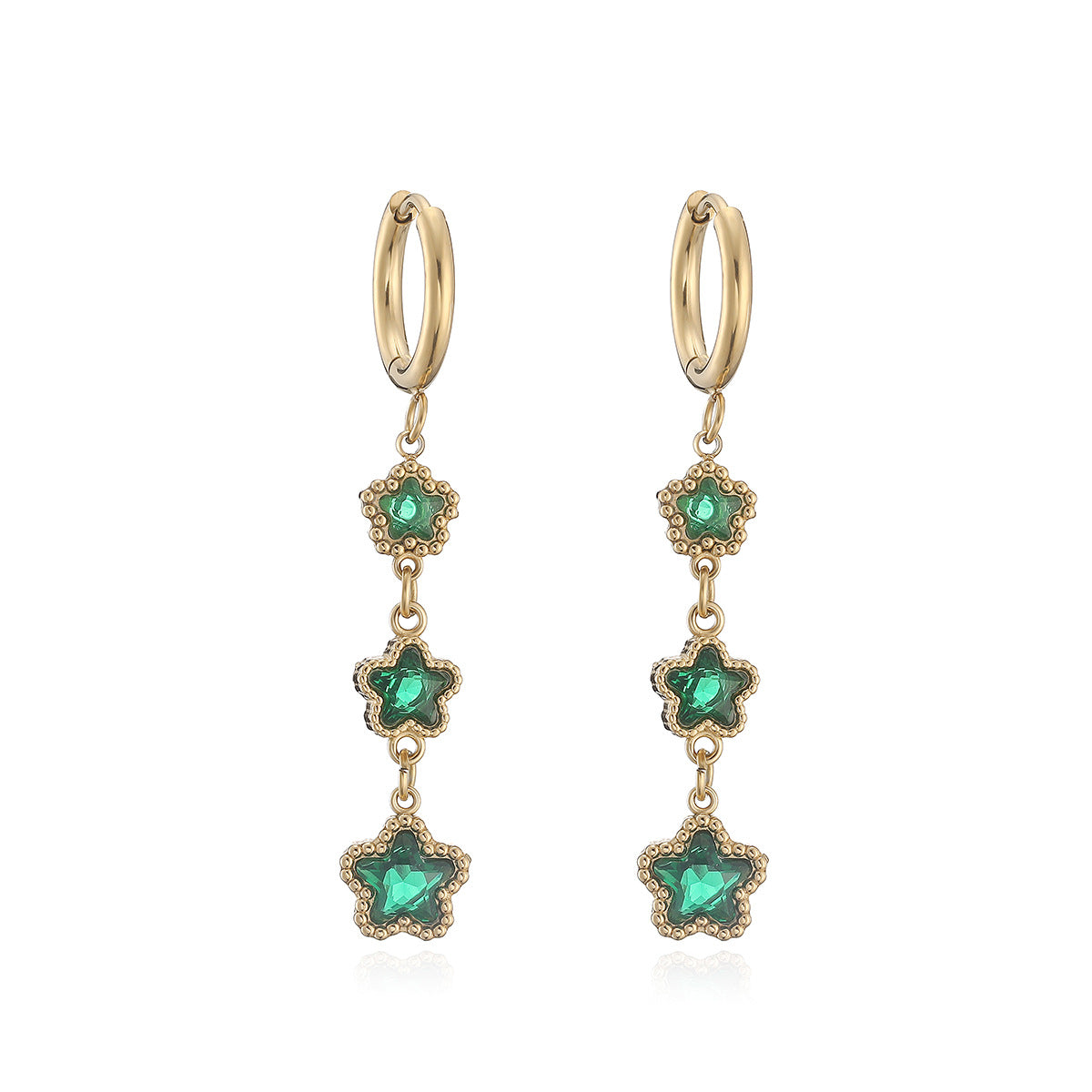 Minimalist 18K Gold Plated Star Geometric Stainless Steel Cubic Zirconia Earrings for Women