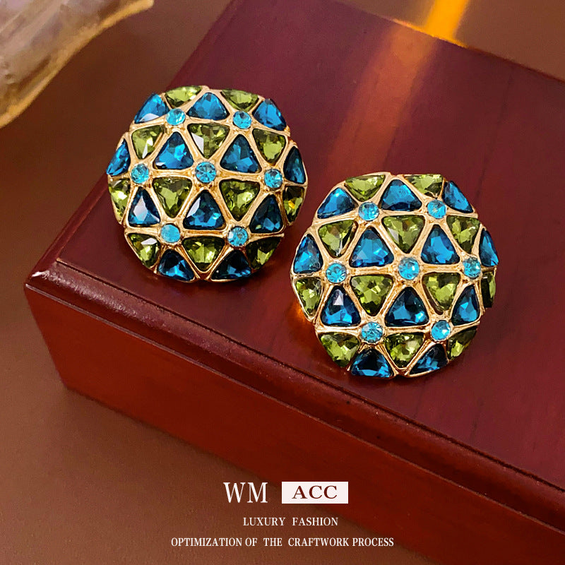 Orecchini geometrici vintage con intarsio di strass in lega e perni in acciaio per donne