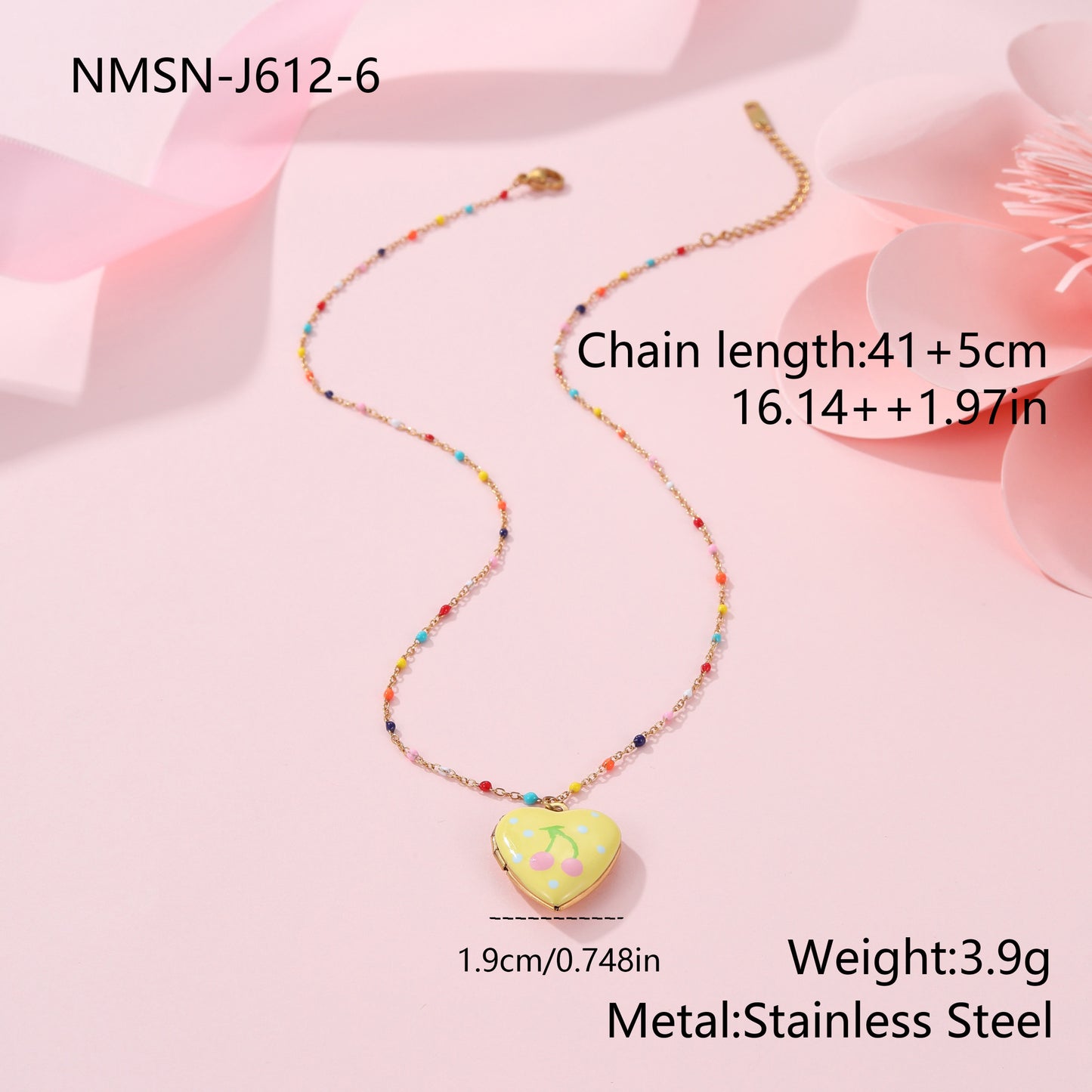 Cute Dopamine-Inspired Heart and Fruit Pendant Necklace in Stainless Steel with Gold Plating, Fashionable Minimalist Jewelry for Women