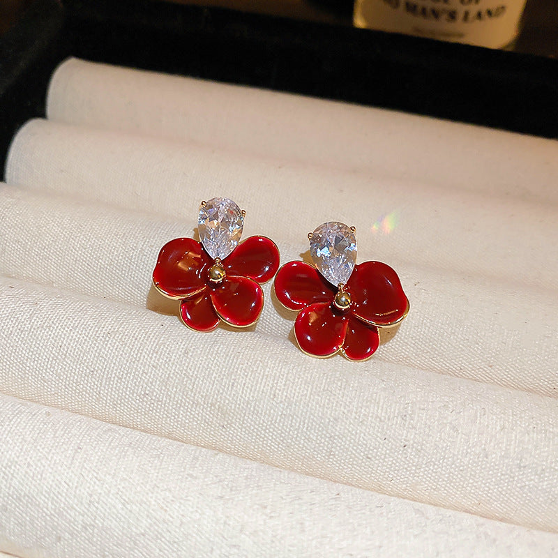 Elegant Geometric Earrings for Women with Enamel Finish in Copper and Stainless Steel Studs