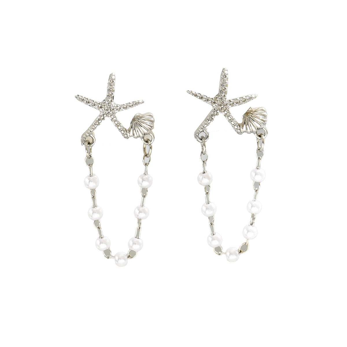 Sweet and Fresh Star-Shaped Pearl-Inlaid Earrings with Shell and Star Motifs for Women