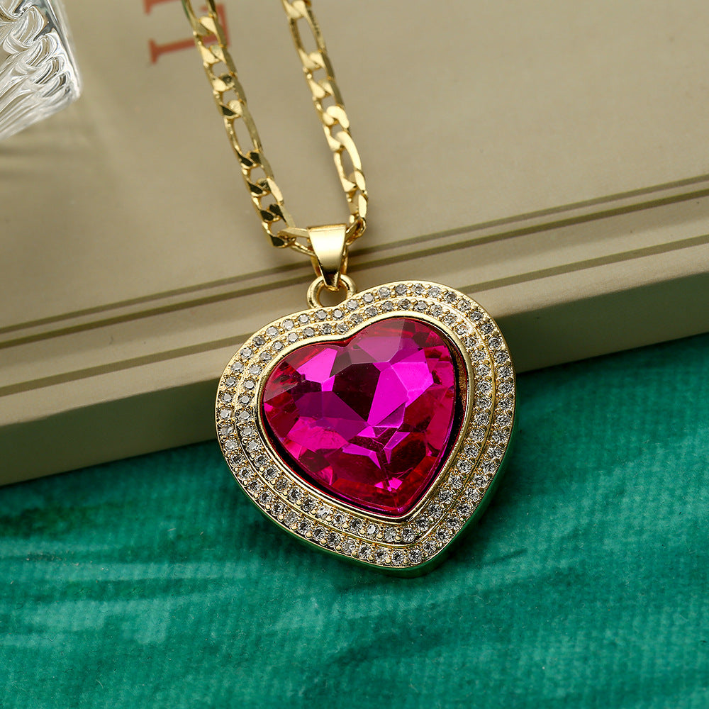 Collana con Pendente a Cuore Minimalista alla Moda in Rame con Accenti di Zirconi per Donna