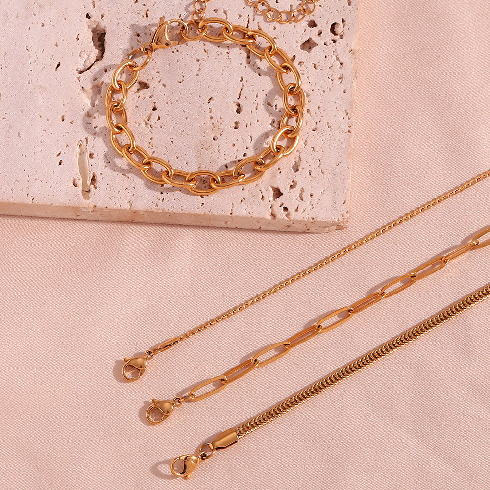 Minimalist Geometric Titanium Steel Bracelet for Women with 18K Gold Plated Box Chain and Sleek Line Design