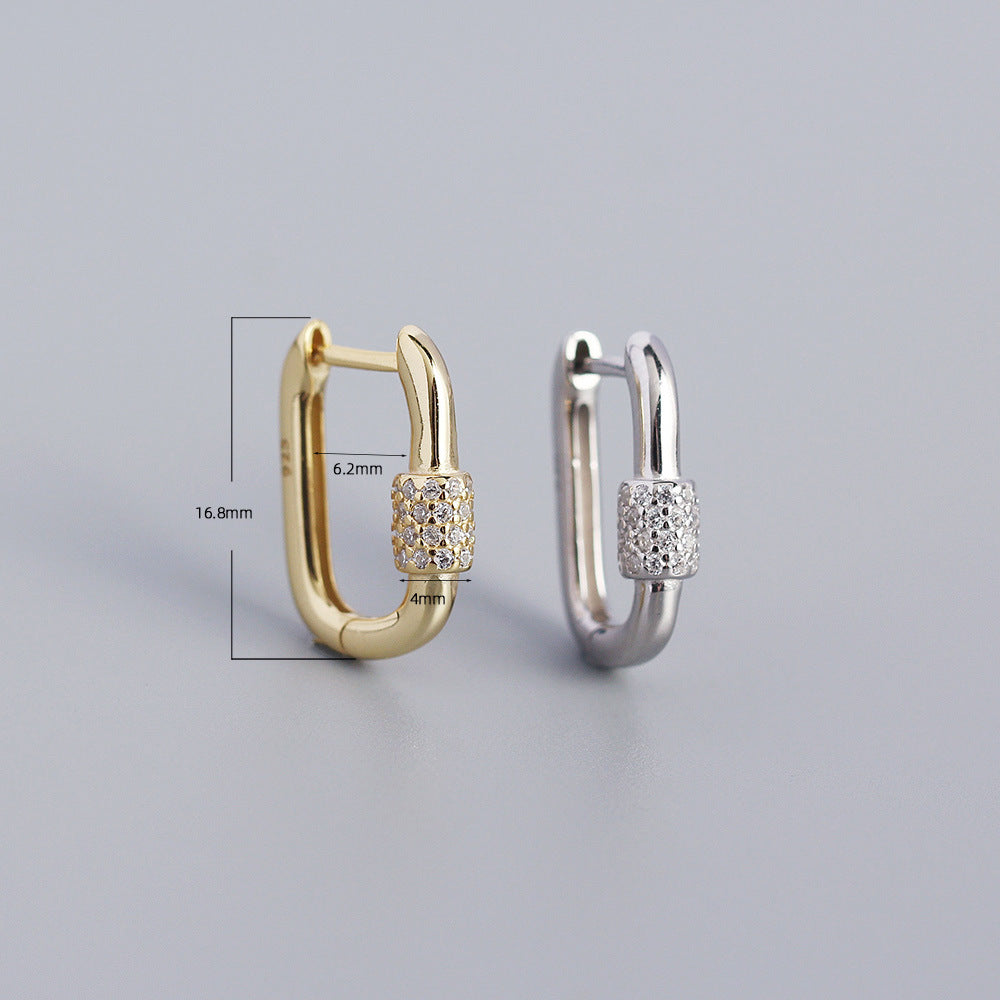 Geometric Oval S925 Sterling Silver Ear Cuffs with Rhinestone Inlay for Women