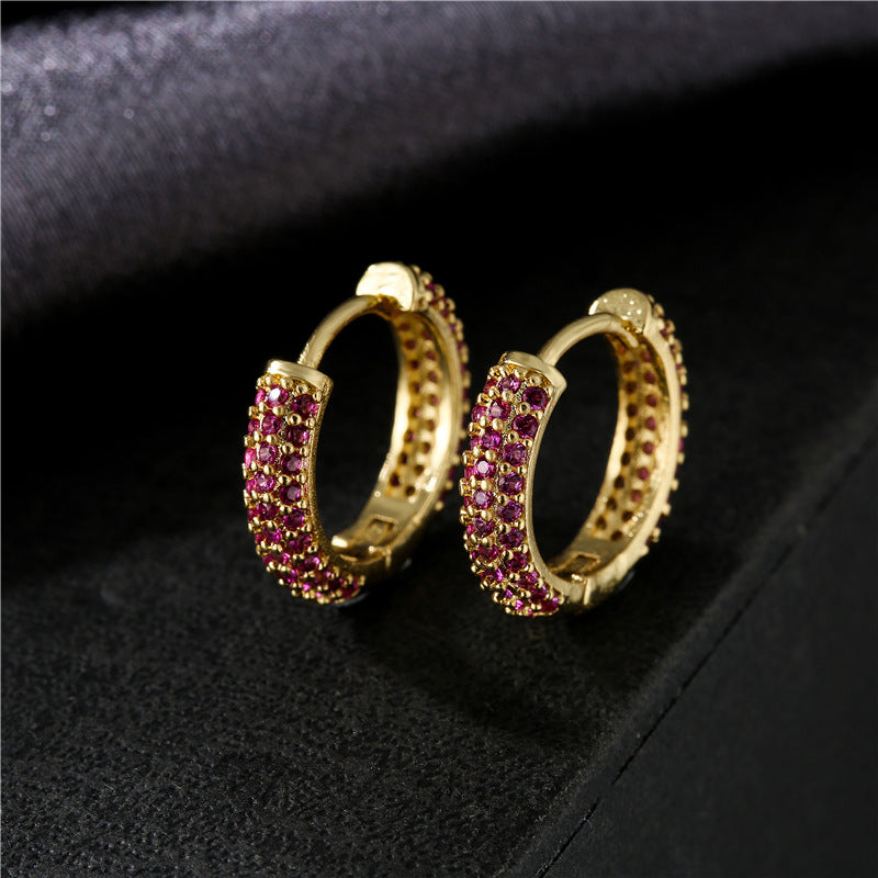 Sweet Elegant Geometric Round Gold Plated Brass Micro-inlaid Cubic Zirconia Earrings