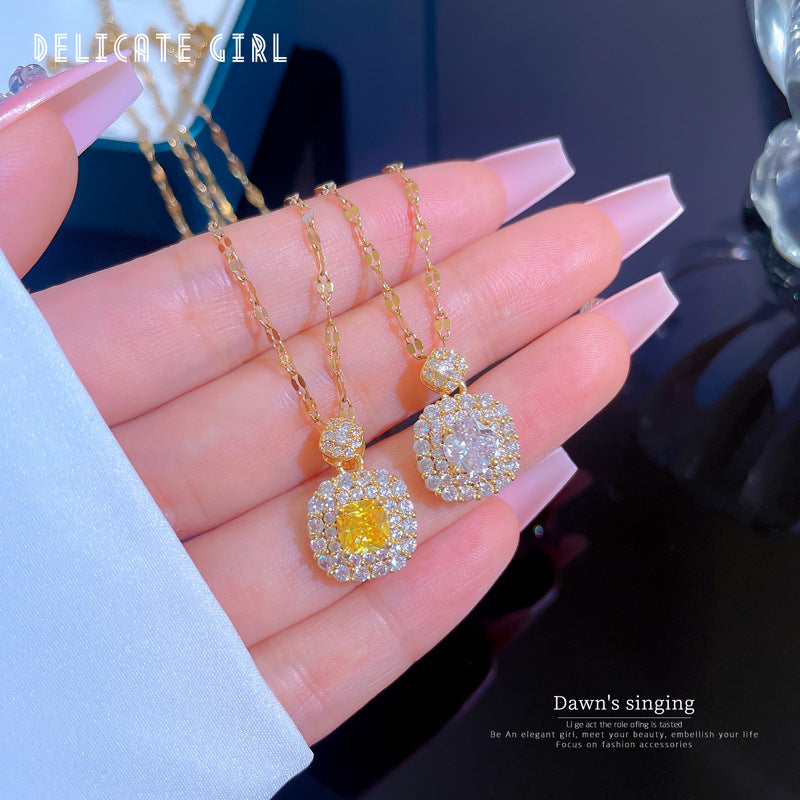 Elegant Geometric Pendant Necklace for Women in Stainless Steel with Micro-Pave Rhinestone Accents and Adjustable Chain
