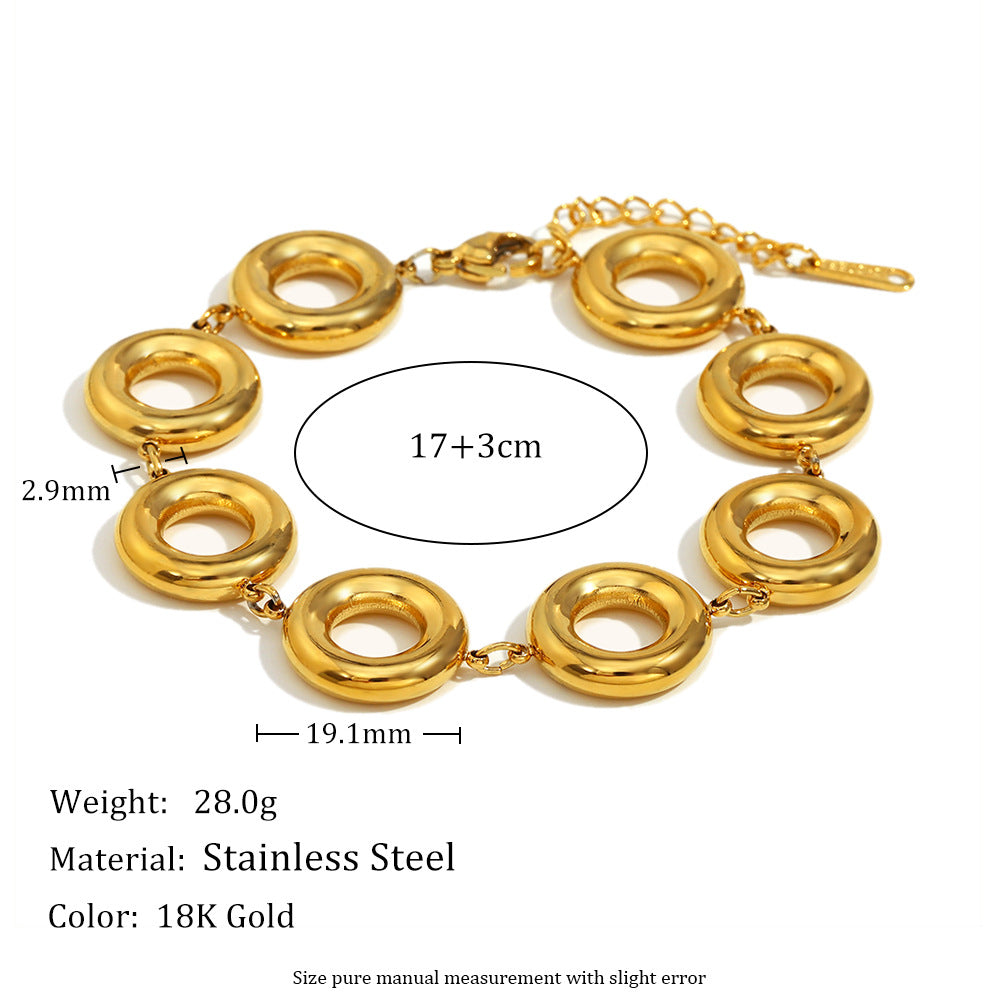 Minimalist Geometric Stainless Steel Plated 18K Gold Solid Ring Bracelet for Women