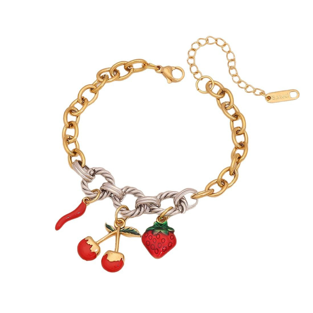 Bracciale da donna in acciaio inossidabile con smalto a forma di frutto, fresco e rustico